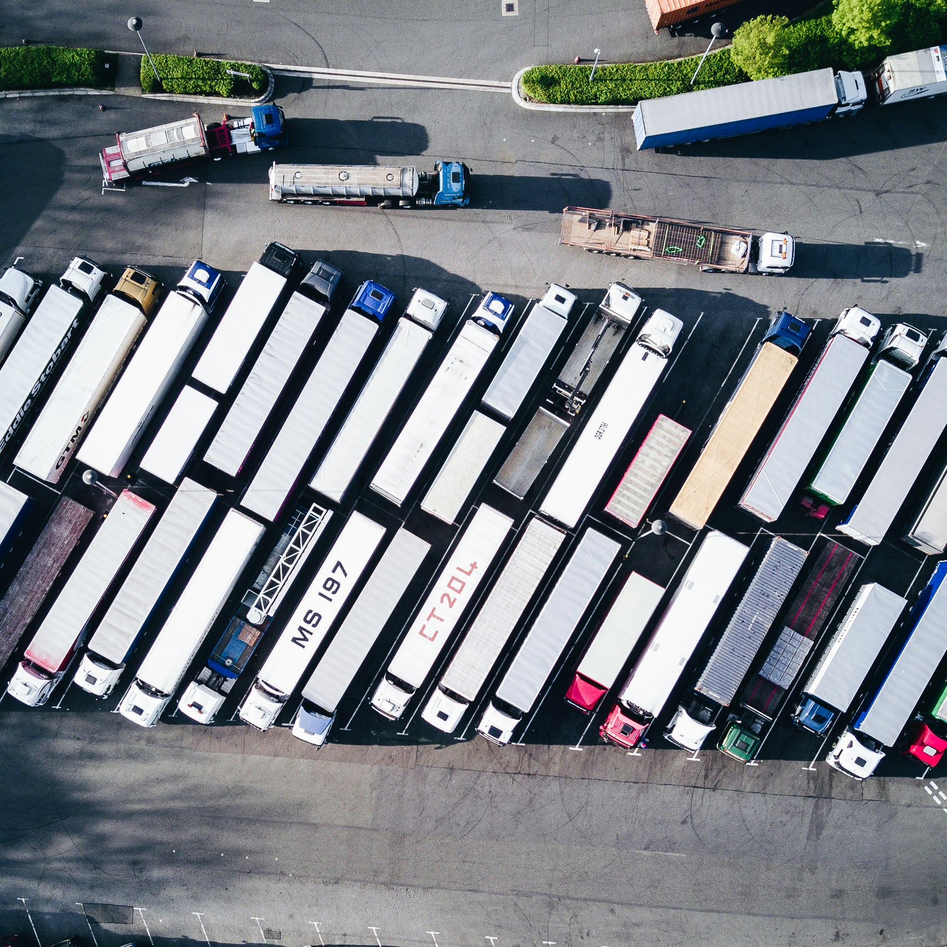 Aerial view of trucks